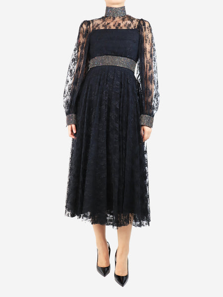 Black embellished floral lace dress - size UK 8 product image