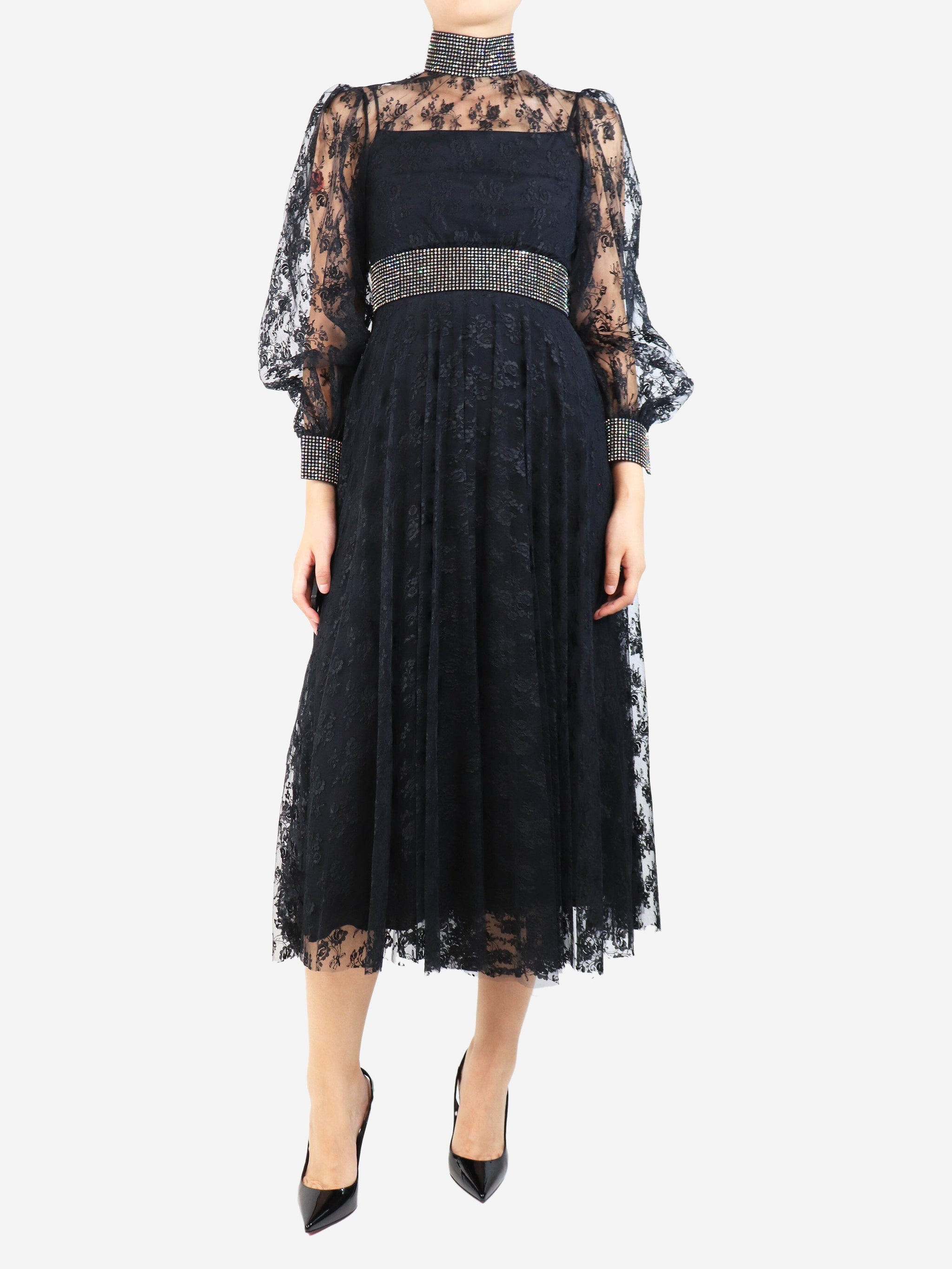 Christopher Kane pre-owned black embellished floral lace dress - size UK 8 | Sign of the Times Christopher Kane pre-owned black embellished floral lace dress - size UK 8 | Sign of the Times