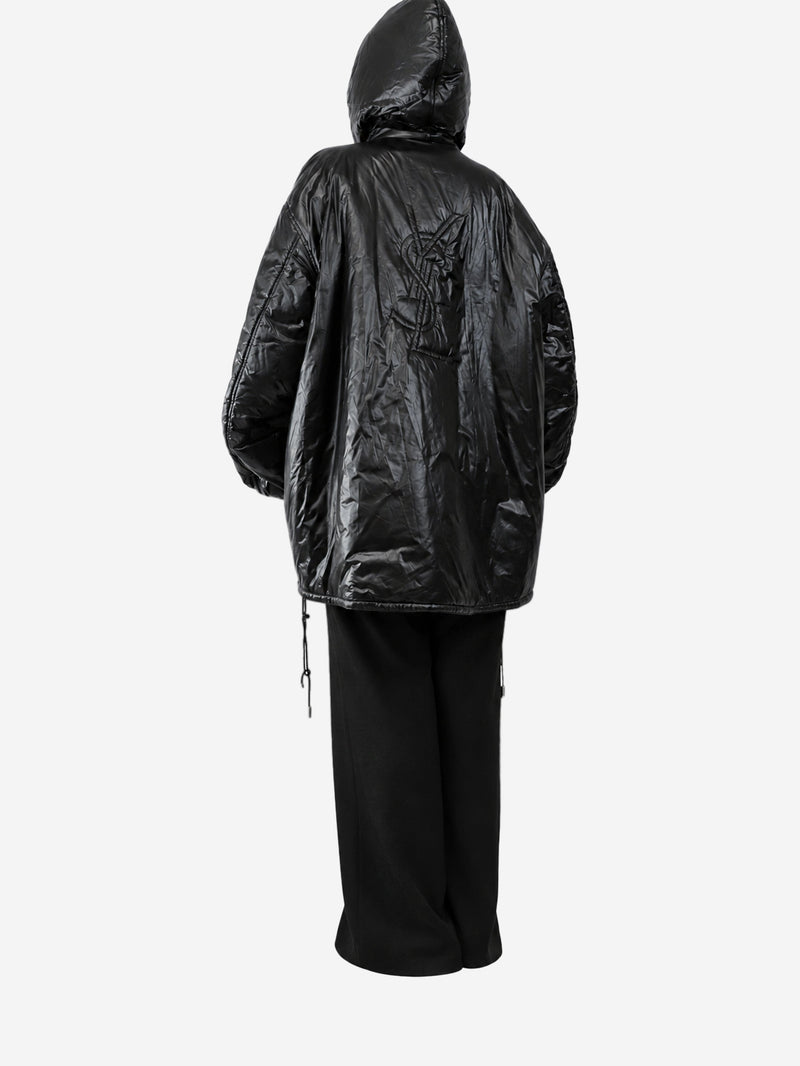 Black nylon hooded puffer anorak - size L Coats & Jackets Saint Laurent 