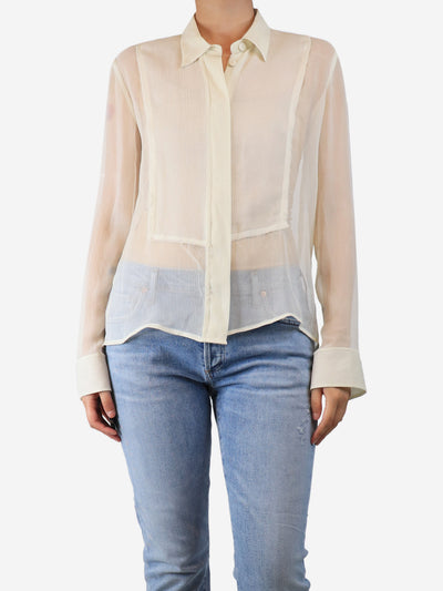 Cream sheer plisse shirt - size UK 8 Tops Anna Valentine 