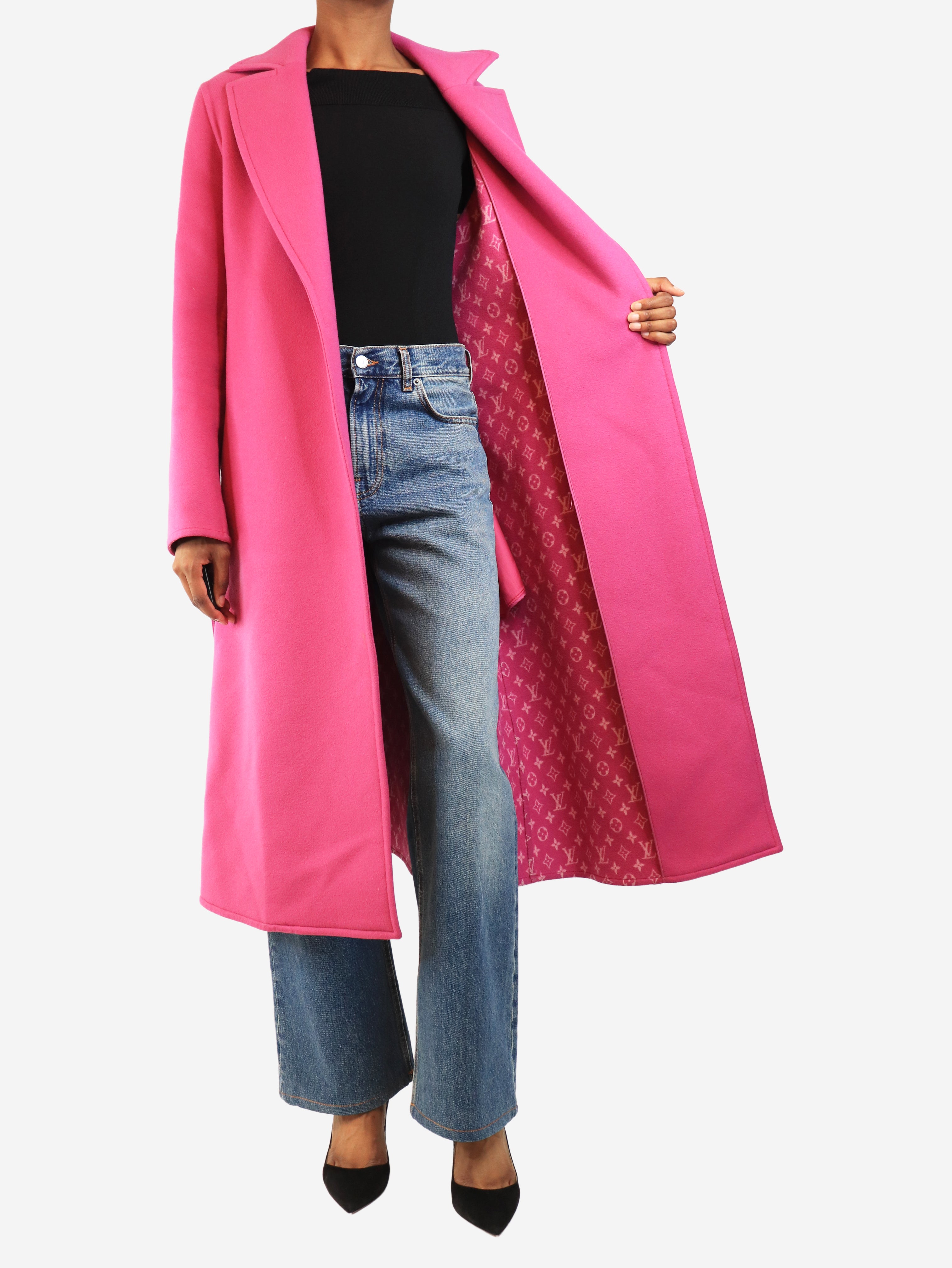 Pink belted wool coat - size S