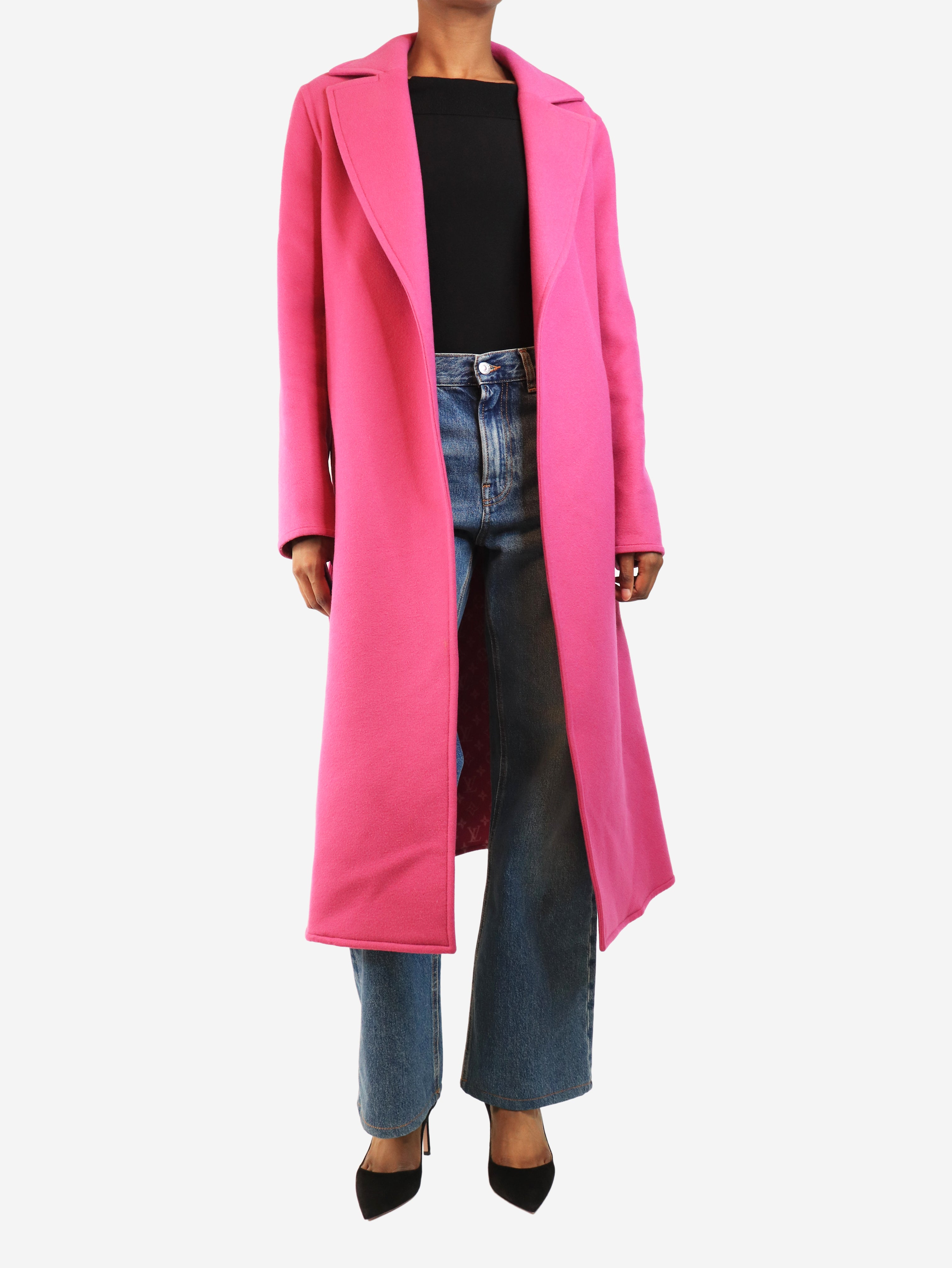 Pink belted wool coat - size S