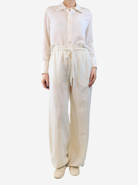 White frayed-waist wide-leg trousers - size UK 8 alternate image