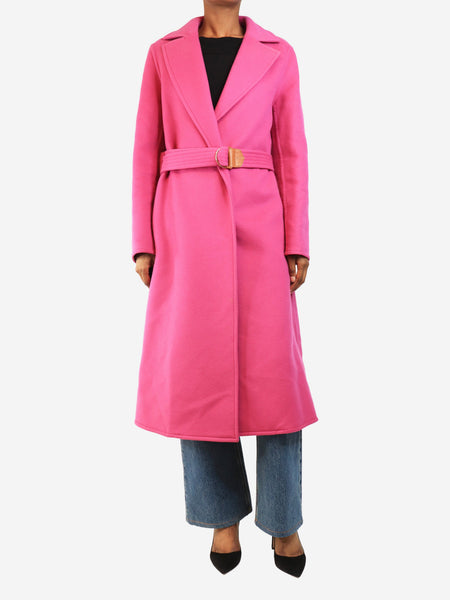 Pink belted wool coat - size S product image