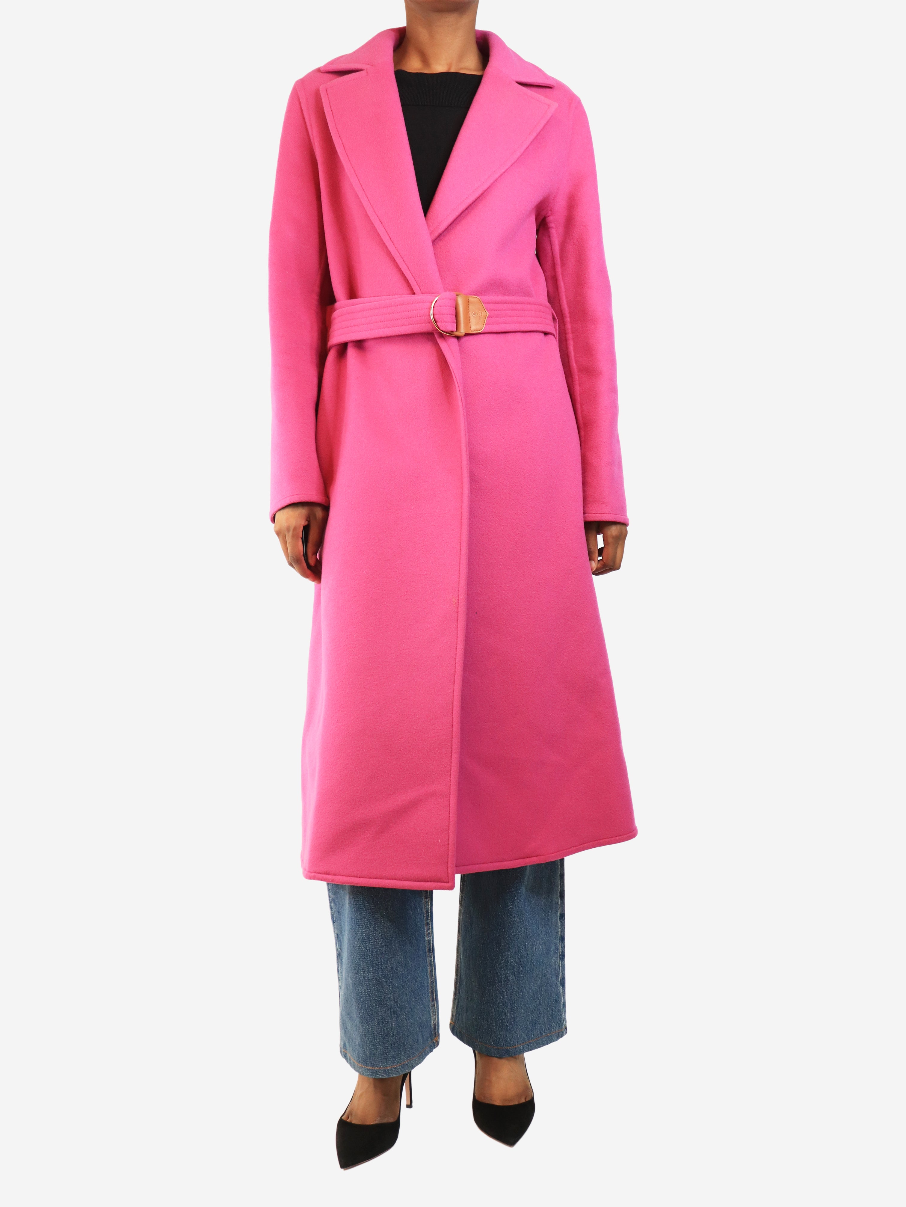 Pink belted wool coat - size S