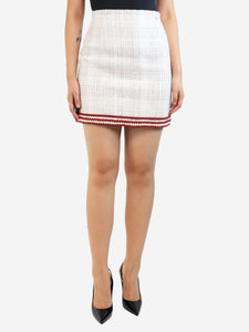 Chanel Cream tweed mini skirt with red trim - size UK 10