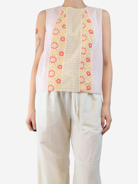 Pink sleeveless embroidered top - size UK 10 product image