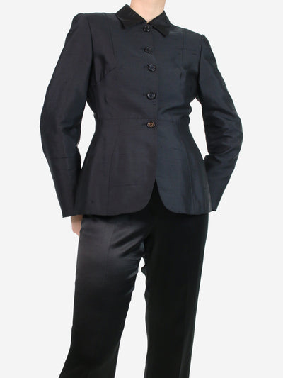 Prada Black padded-shoulder silk fitted blazer - size UK 10 Coats & Jackets Prada 