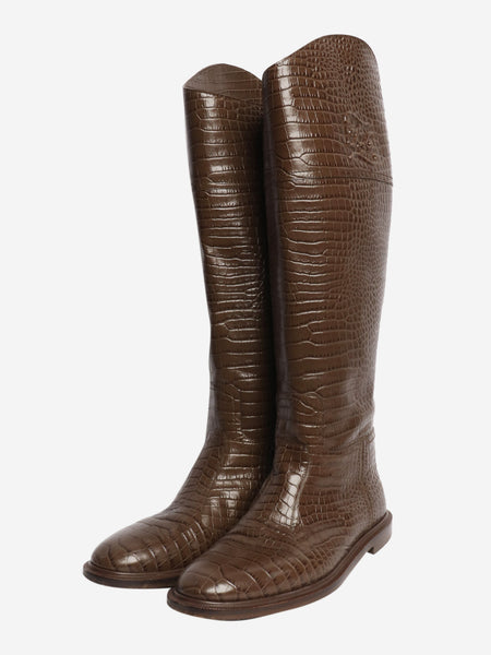 Brown Karligraphy croc-embossed riding boots - size EU 38.5 alternate image