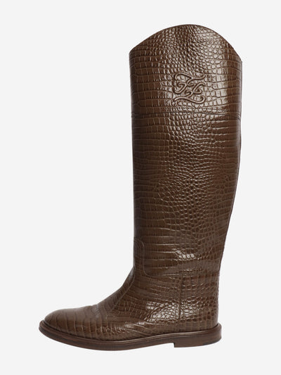 Brown Karligraphy croc-embossed riding boots - size EU 38.5 Boots Fendi 