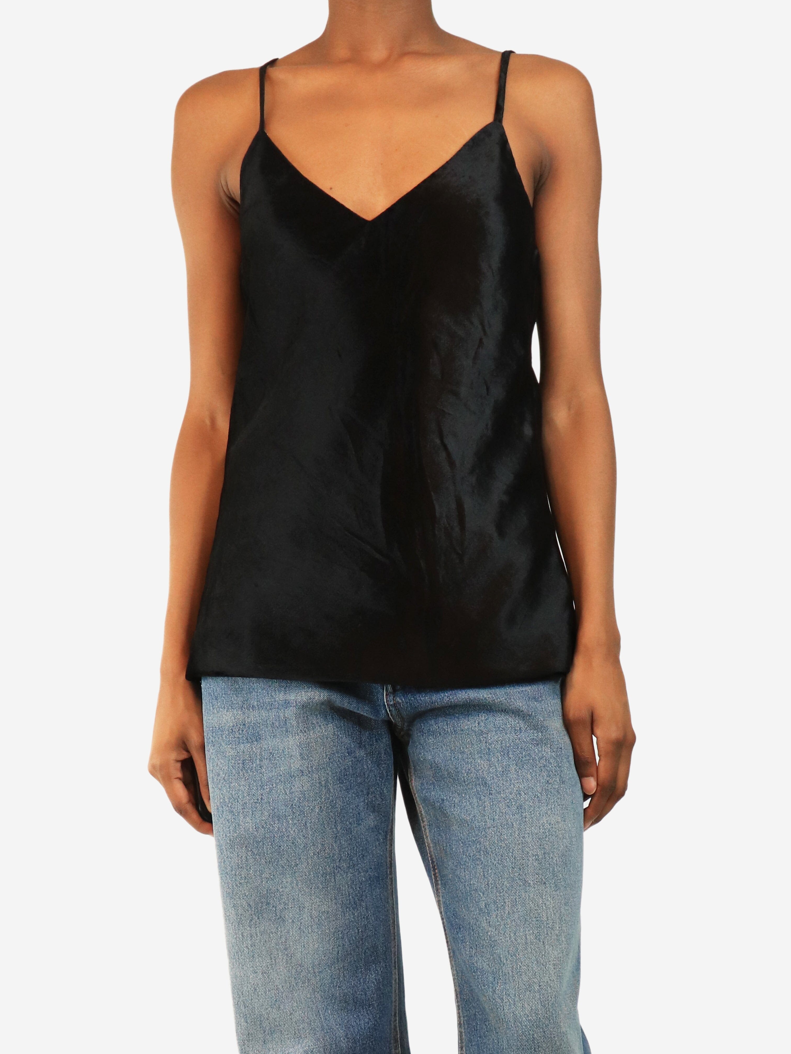 Black velvet cami top - size UK 6