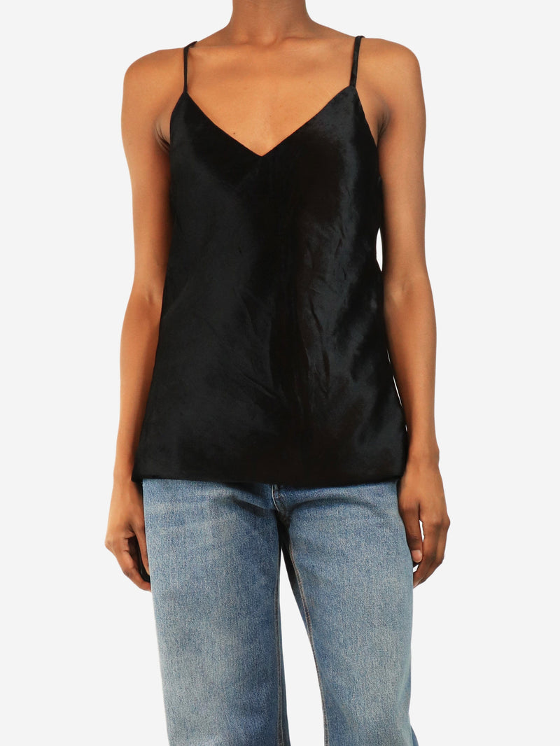 Black velvet cami top - size UK 6