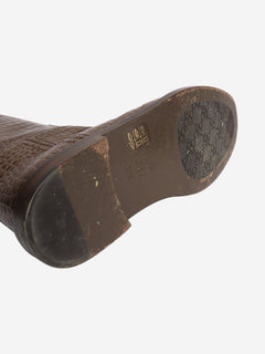 Brown Karligraphy croc-embossed riding boots - size EU 38.5 Boots Fendi 