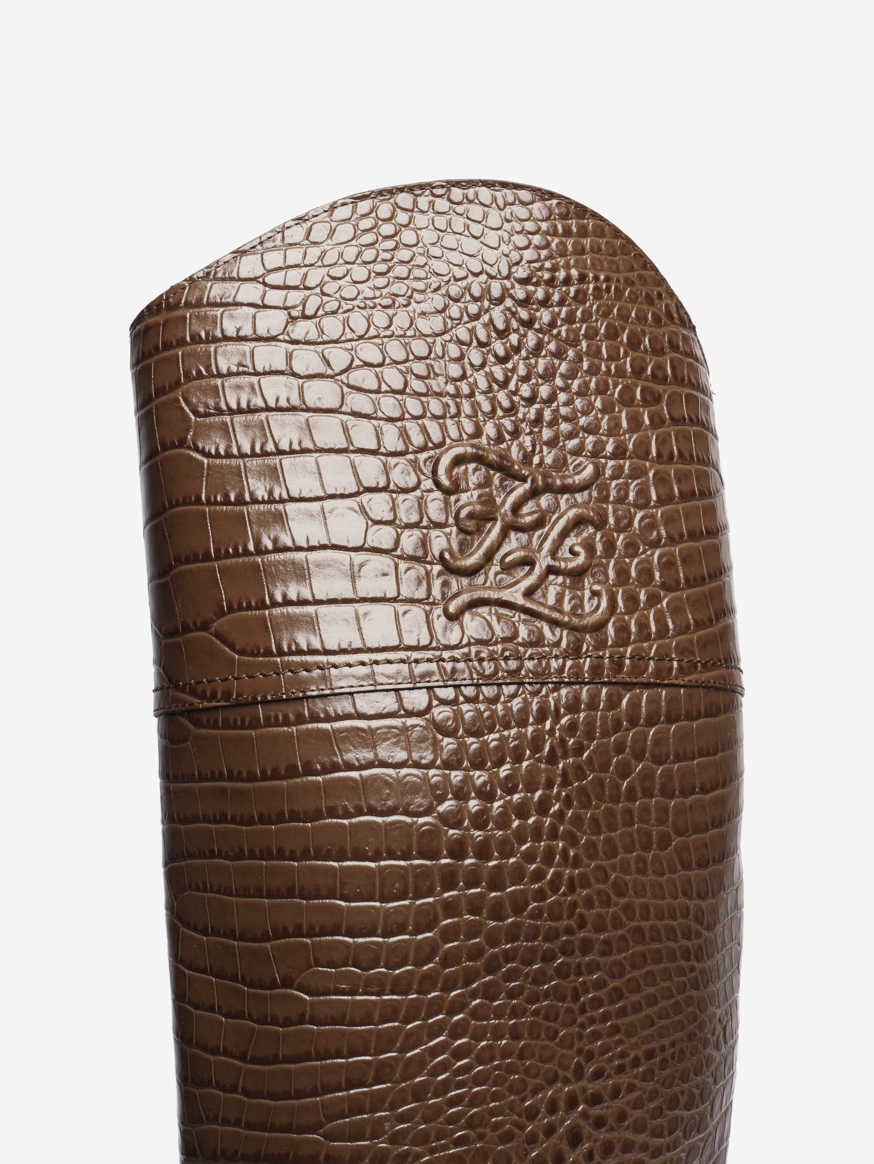 Brown Karligraphy croc-embossed riding boots - size EU 38.5 Boots Fendi 