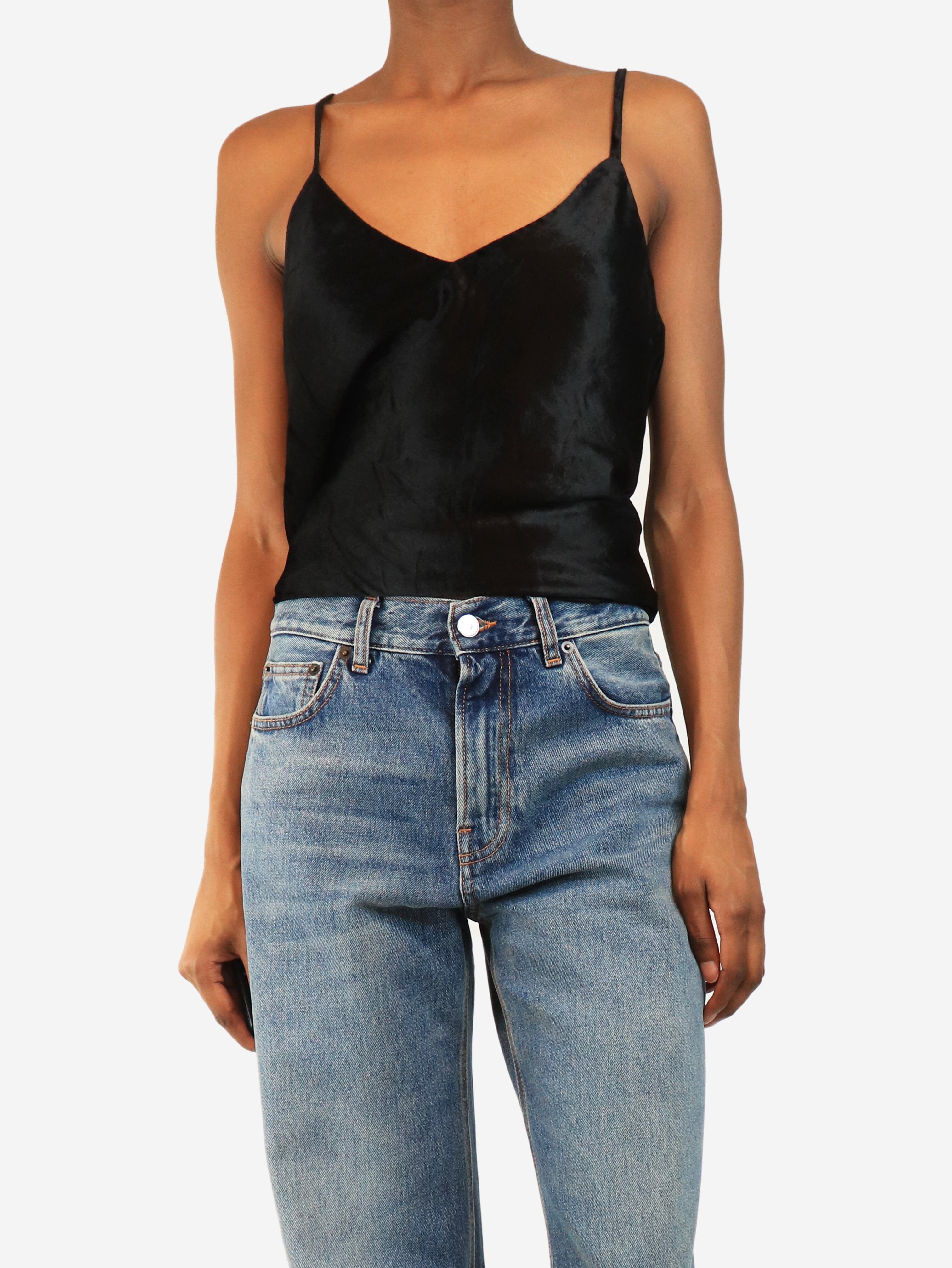 Black velvet cami top - size UK 6