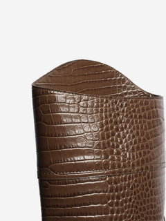 Brown Karligraphy croc-embossed riding boots - size EU 38.5 Boots Fendi 