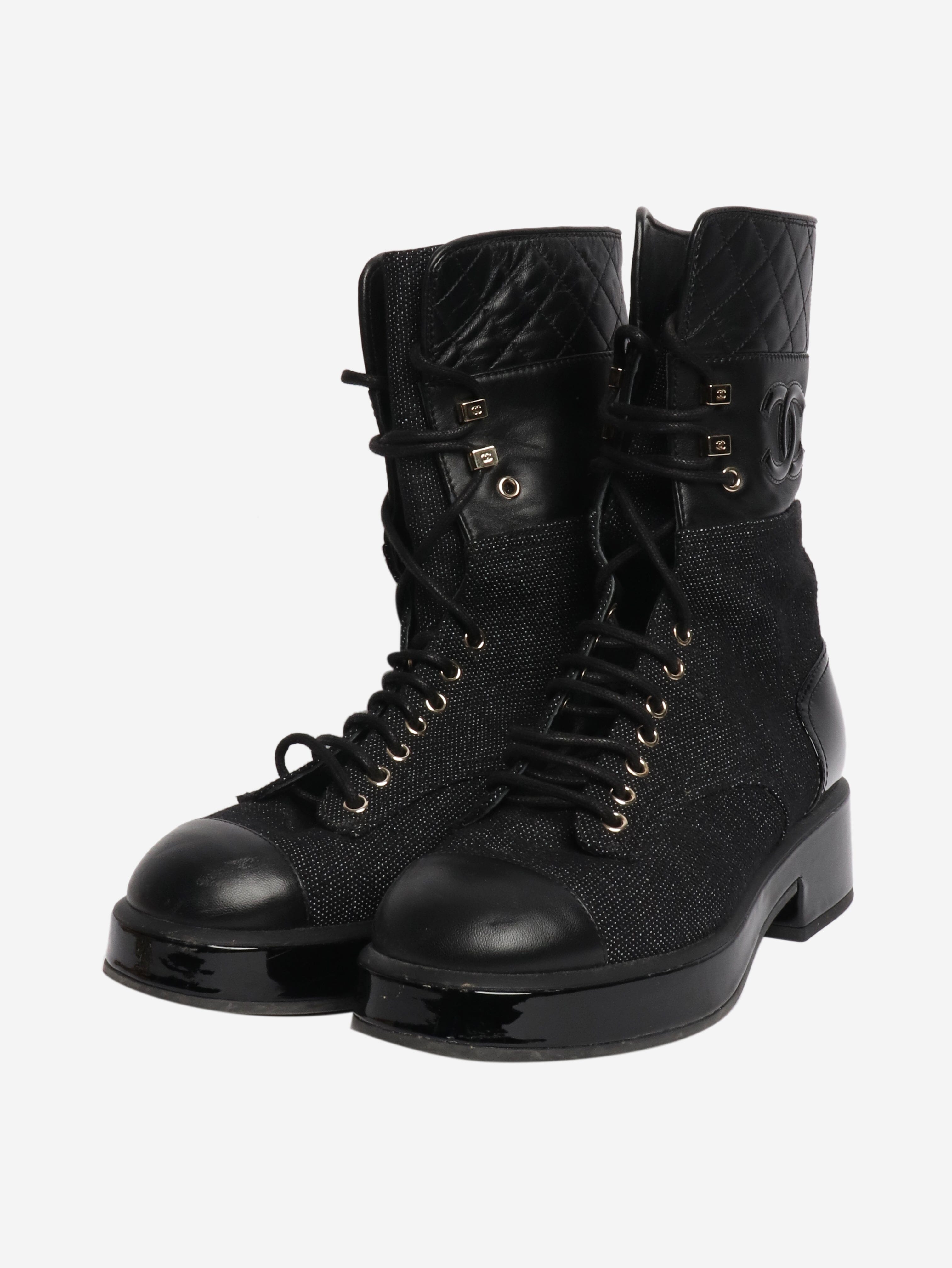 Black contrast-panel biker boots - size EU 38.5 Boots Chanel 