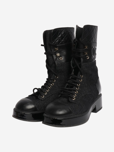 Black contrast-panel biker boots - size EU 38.5 alternate image