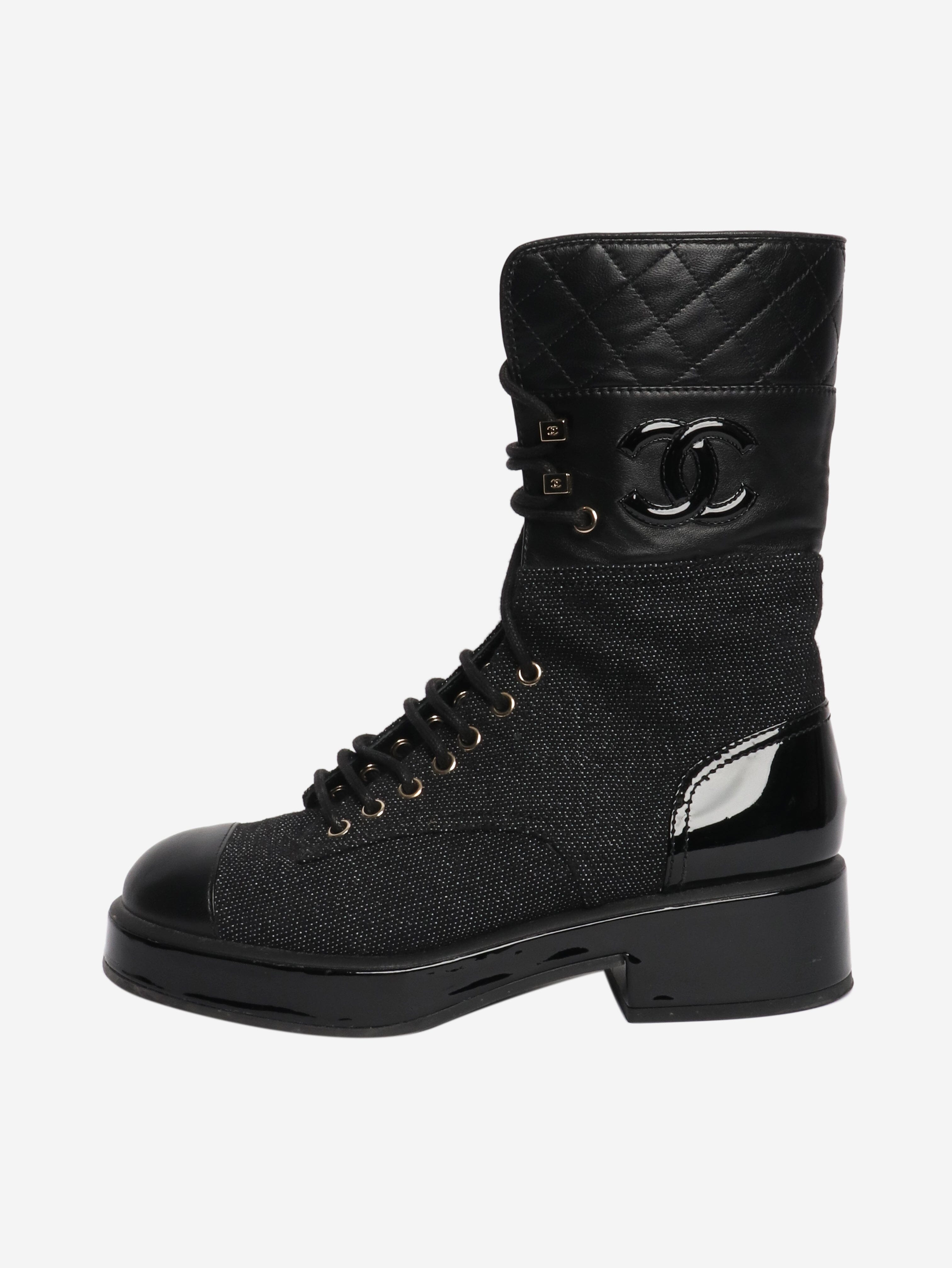 Black contrast-panel biker boots - size EU 38.5 Boots Chanel 
