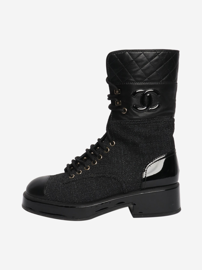 Black contrast-panel biker boots - size EU 38.5 Boots Chanel 