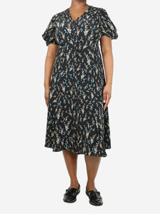 Erdem Black floral-printed silk midi dress - size UK 14