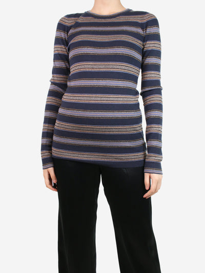 Dark blue lurex striped sweater - size M Knitwear Brunello Cucinelli 