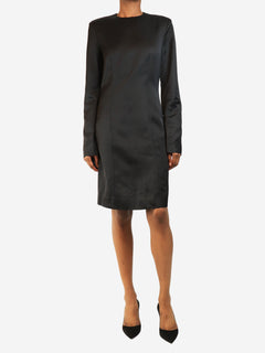 Black long sleeved satin mini dress - size UK 8