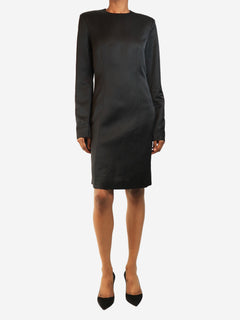 Black long sleeved satin mini dress - size UK 8