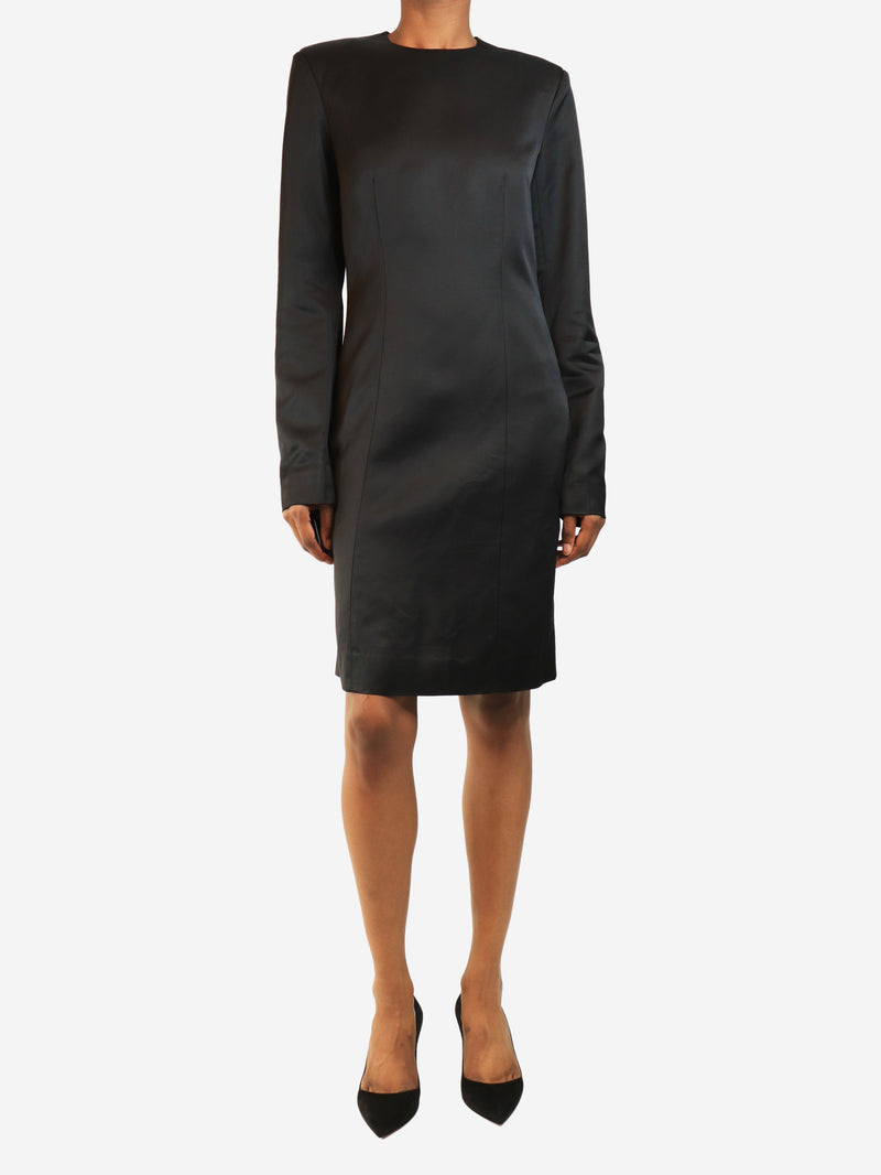 Black long sleeved satin mini dress - size UK 8