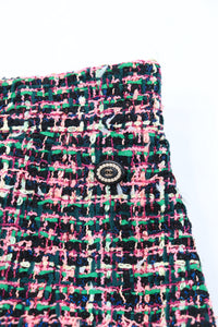 Chanel Pink and green tweed midi skirt - size UK 10