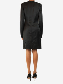 Black long sleeved satin mini dress - size UK 8