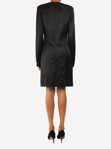 Black long sleeved satin mini dress - size UK 8 alternate image