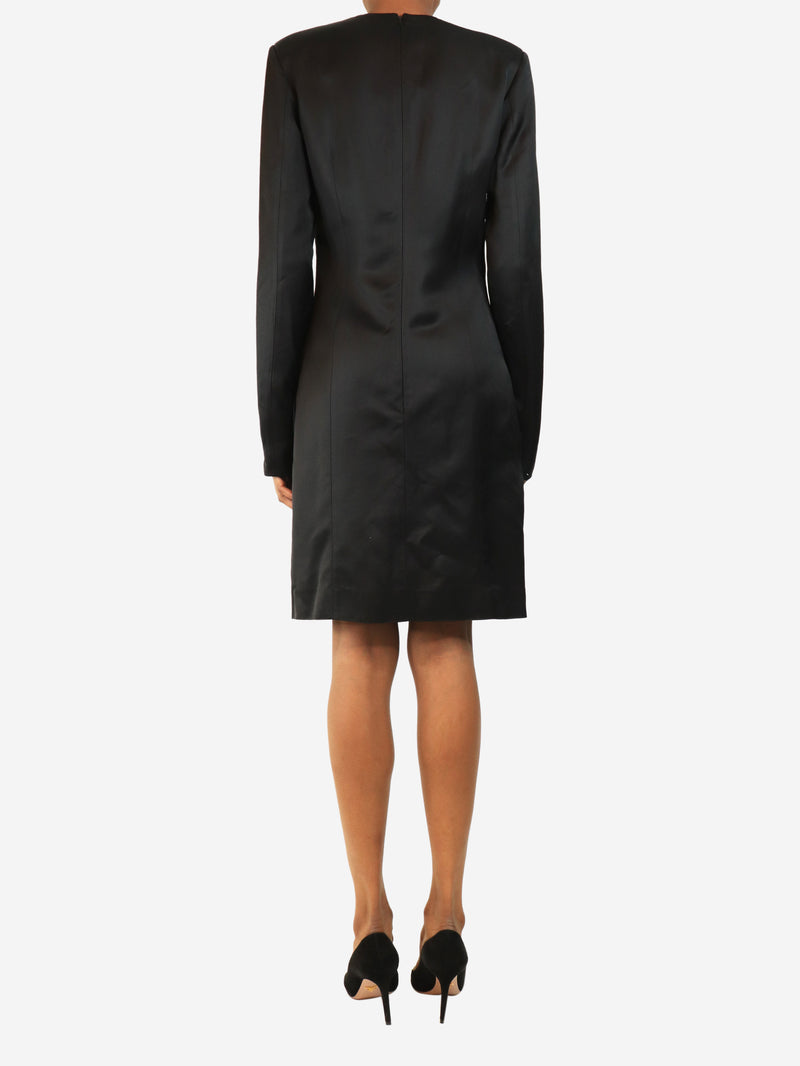 Black long sleeved satin mini dress - size UK 8