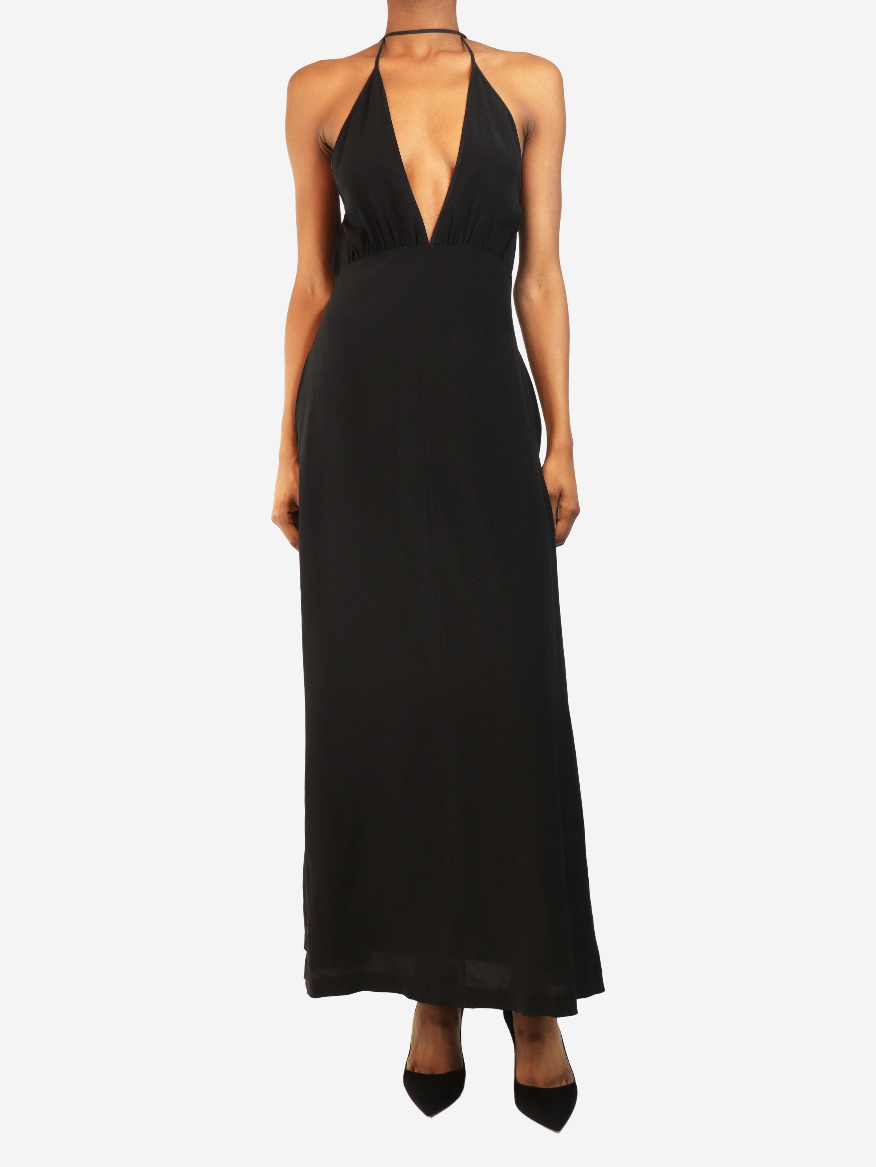 Black silk v-nike midi dress - size UK 6 Dresses Toteme 
