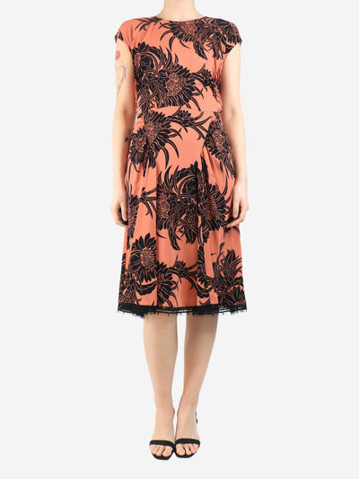 Terracotta sleeveless printed crepe midi dress - size UK 10 Dresses Prada 