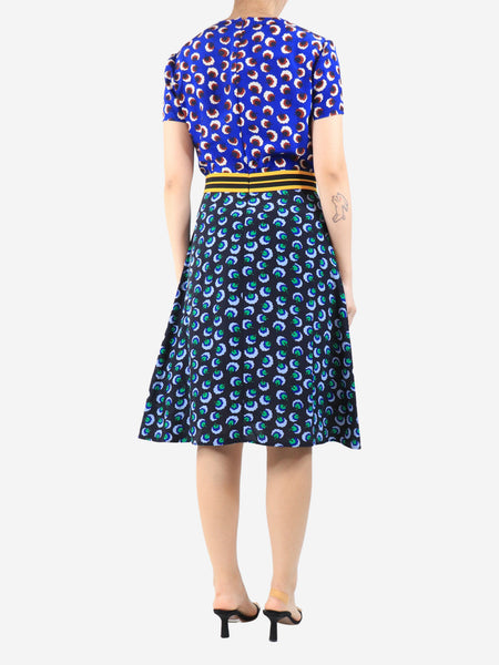 Blue silk printed midi dress - size UK 12 alternate image