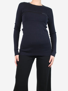 Prada Navy blue ribbed pocket sweater - size UK 8