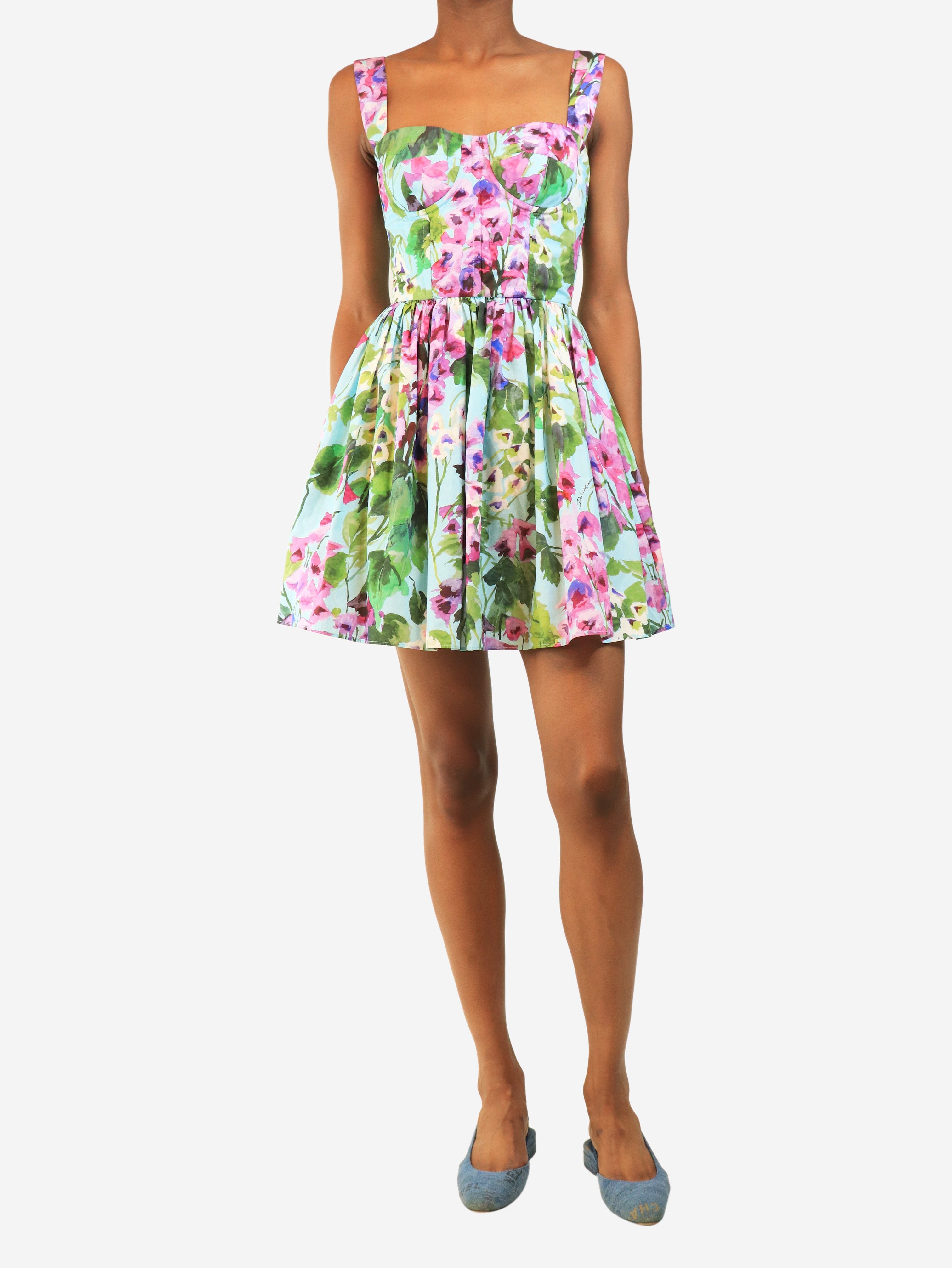 Blue floral printed mini dress - size UK 6 Dresses Dolce & Gabbana 