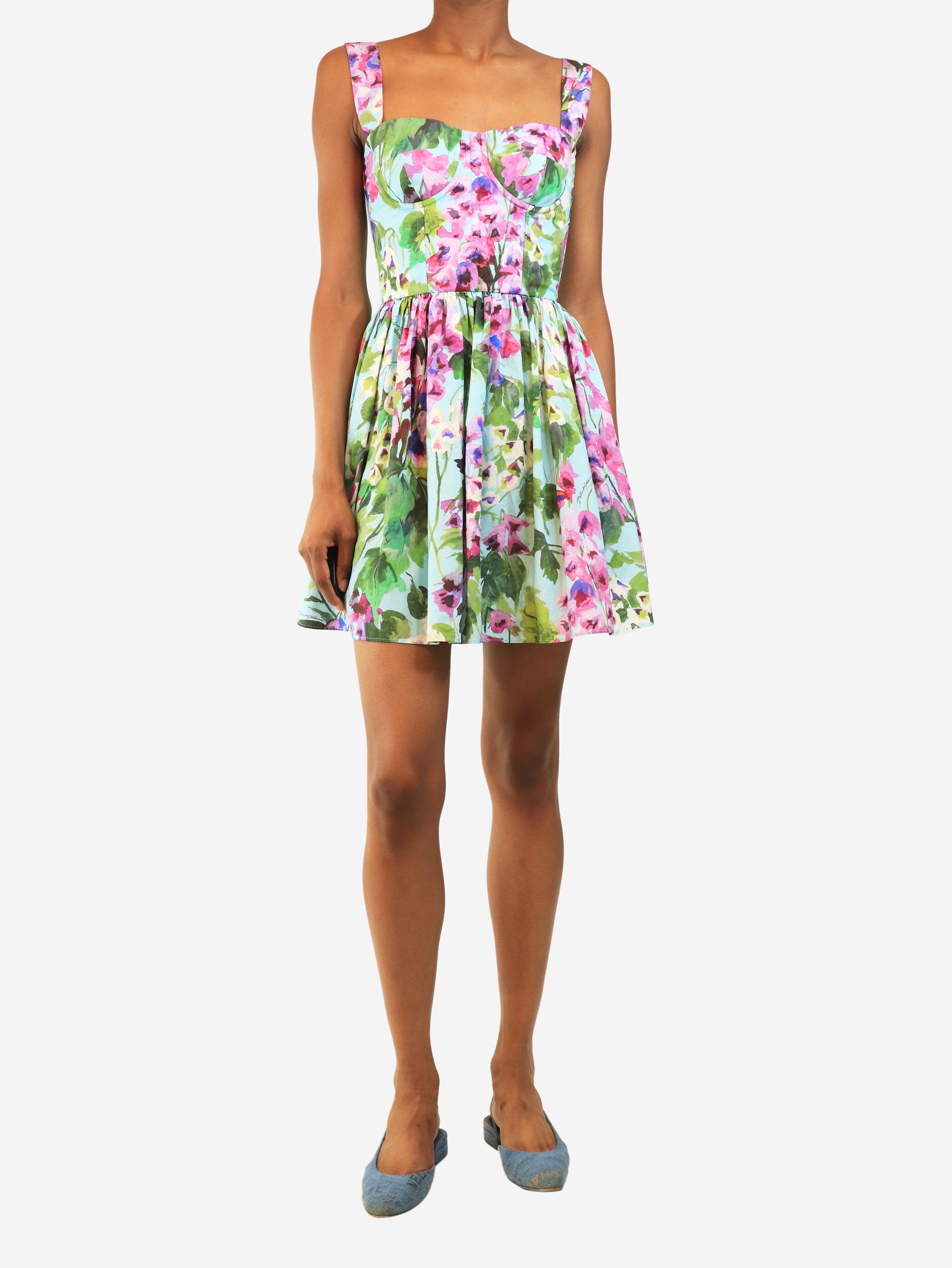 Blue floral printed mini dress - size UK 6 Dresses Dolce & Gabbana 