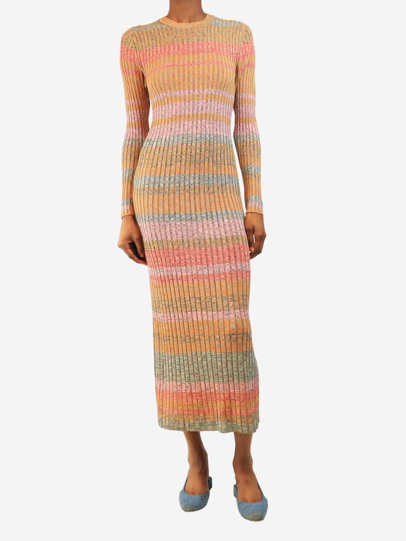 Multicolour striped rib-knit maxi dress - size UK 8