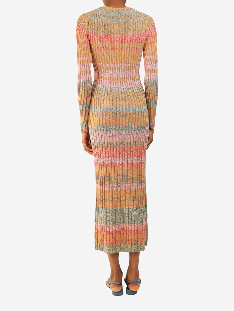 Multicolour striped rib-knit maxi dress - size UK 8