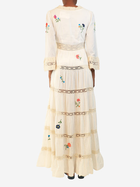 White flower embroidered maxi dress - size XXS alternate image