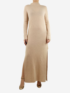 Arch4 Sand ribbed cashmere knit midi dress - size UK 10