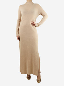 Arch4 Sand ribbed cashmere knit midi dress - size UK 10