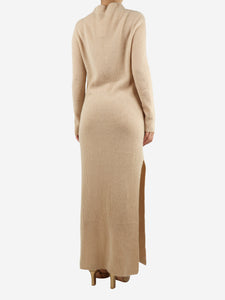 Arch4 Sand ribbed cashmere knit midi dress - size UK 10