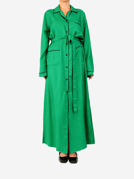 Green belted silk dress - size UK 12 product image