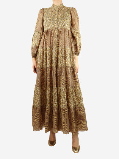 Zimmermann Brown sheer stripe and leopard print maxi dress - size UK 8 Dresses Zimmermann 