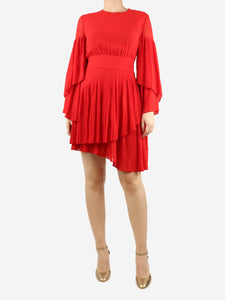 La Mania Red Etalla pleated mini dress - size UK 12