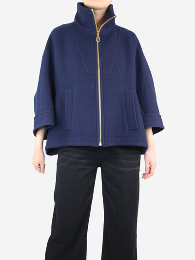 Navy blue wool zip-up jacket - size UK 10