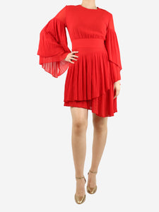 La Mania Red Etalla pleated mini dress - size UK 12